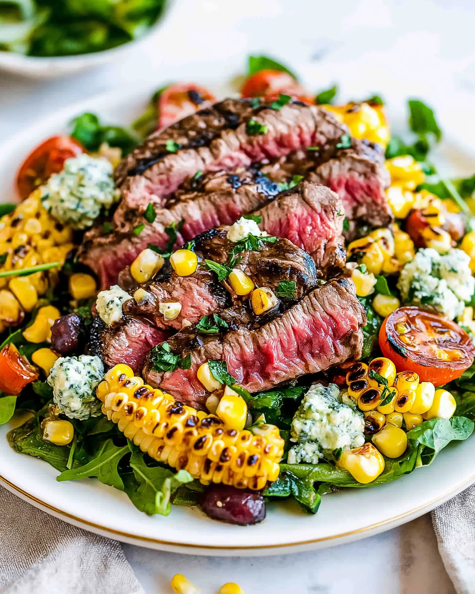 Balsamic Steak Gorgonzola Salad with Grilled Corn delights your taste buds!