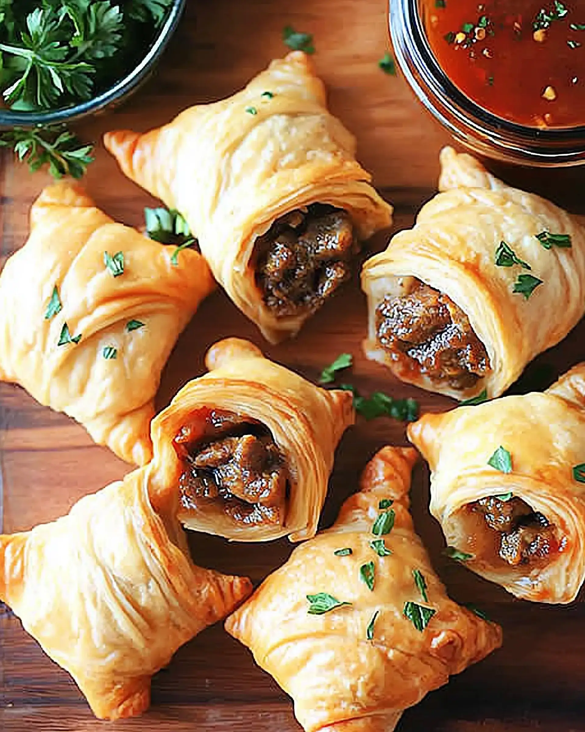 Beef Wellington Turnovers with Sweet Chili Wine Sauce delight!
