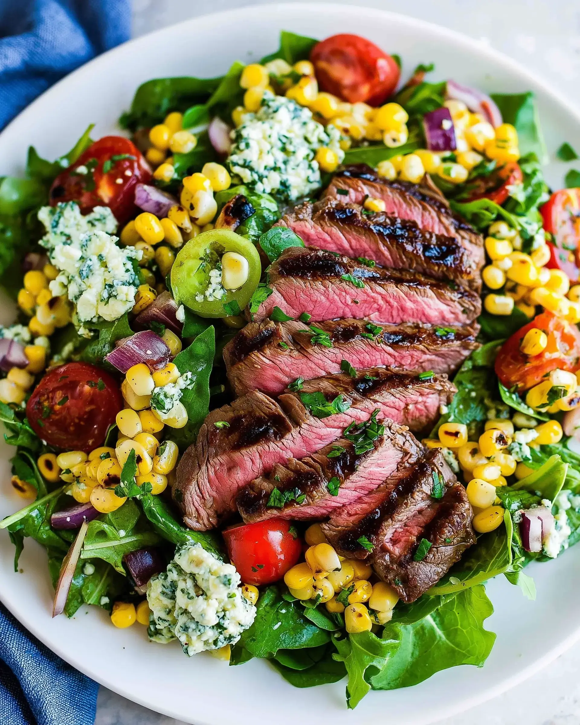 Grilled Balsamic Steak Salad with Gorgonzola & Corn delights!