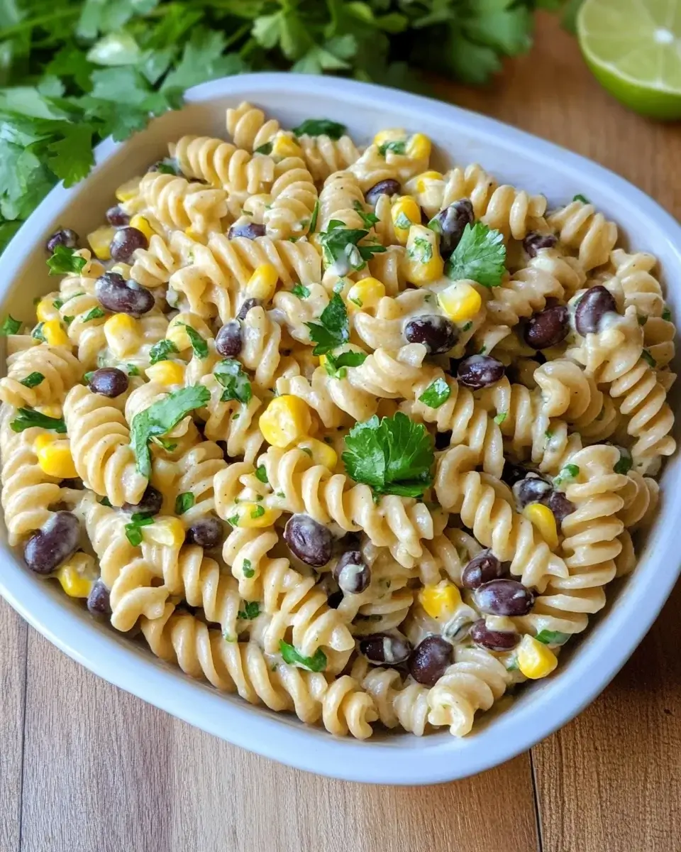 Black Bean and Corn Pasta Salad with Lime Greek Yogurt Dressing for a Refreshing Meal!