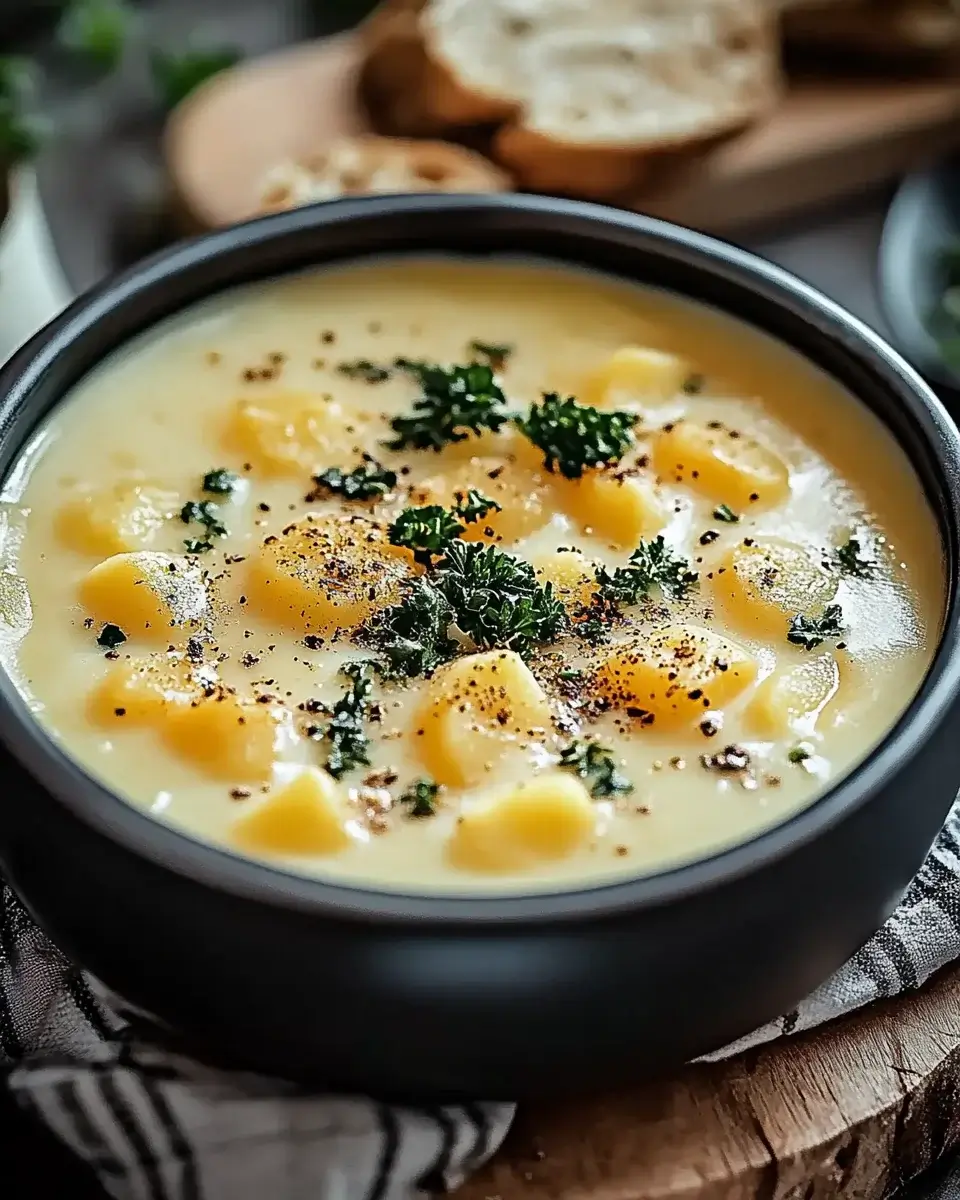 Hearty Cheddar Garlic Herb Potato Soup delights taste buds!