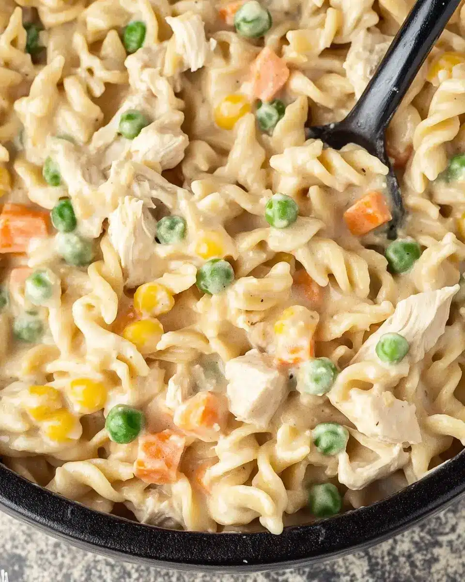 Creamy Chicken Pot Pie Pasta is a must-try recipe!