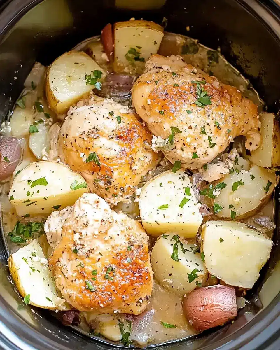 Garlic Parmesan Crockpot Chicken and Potatoes for Easy Dinners