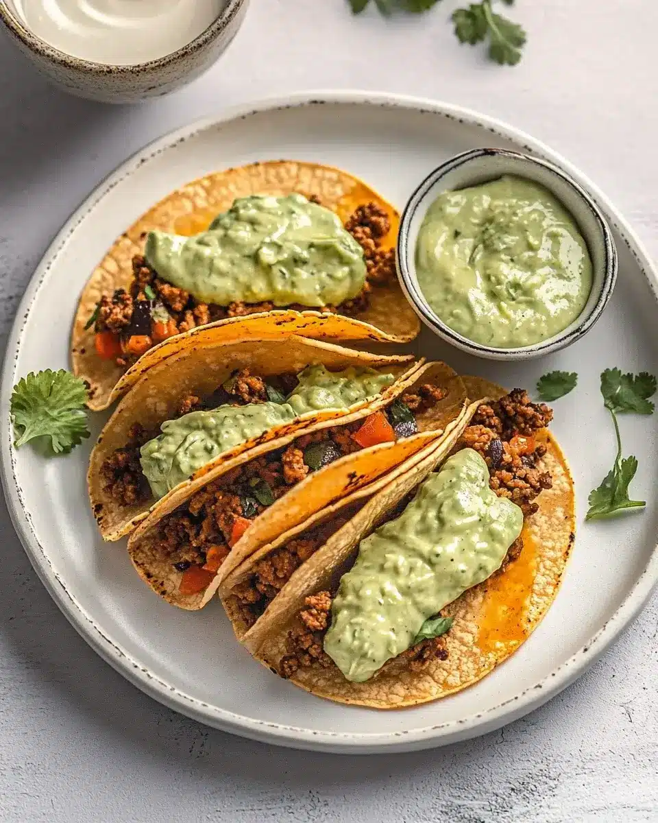 Crispy Baked Ground Turkey Tacos with Avocado Sauce delight!