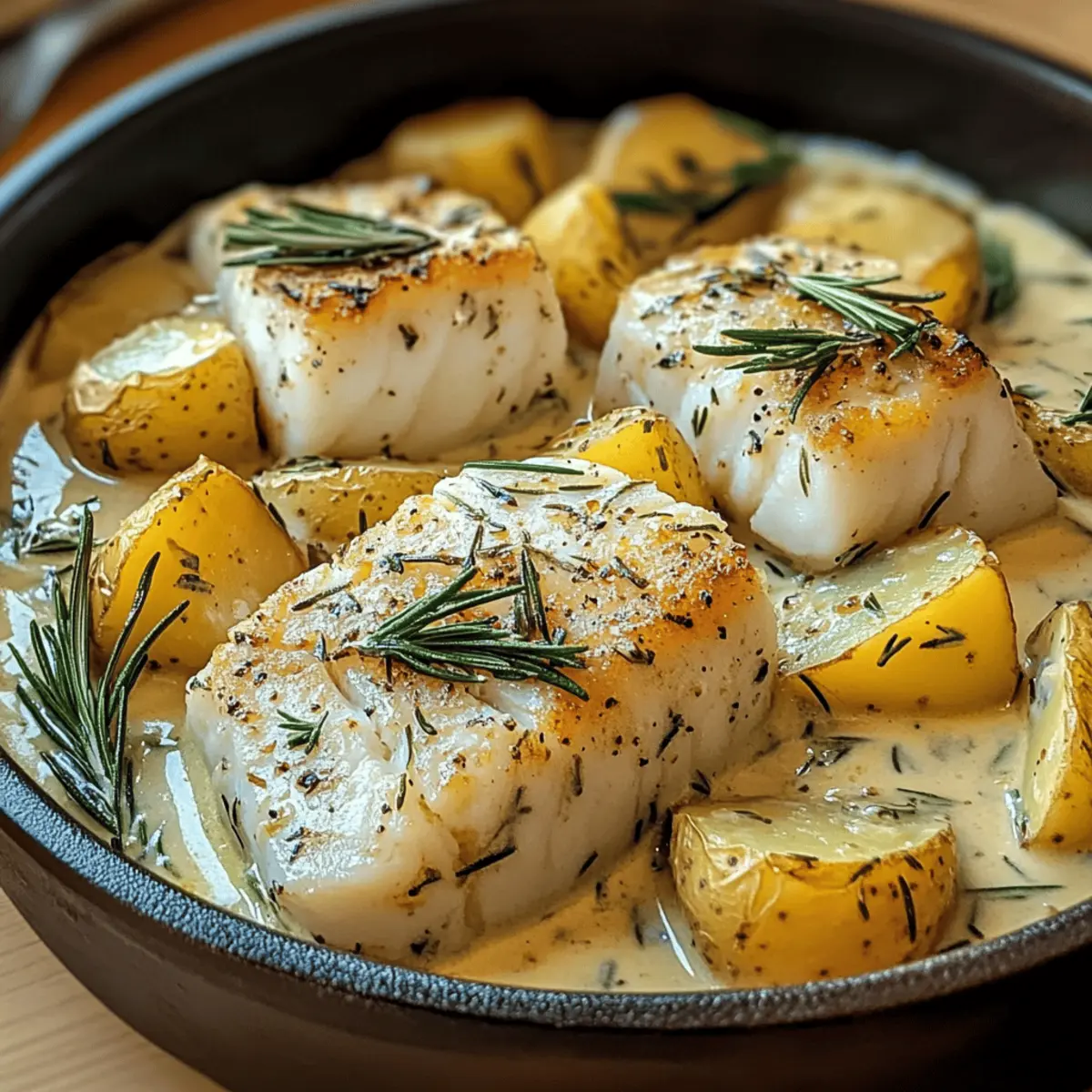 Delicious Cod & Potatoes in Rosemary Cream Sauce at Home