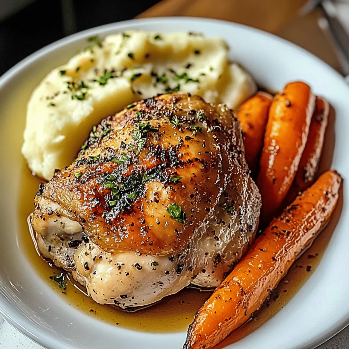 Garlic Herb Chicken with Creamy Mash & Roasted Carrots Bliss
