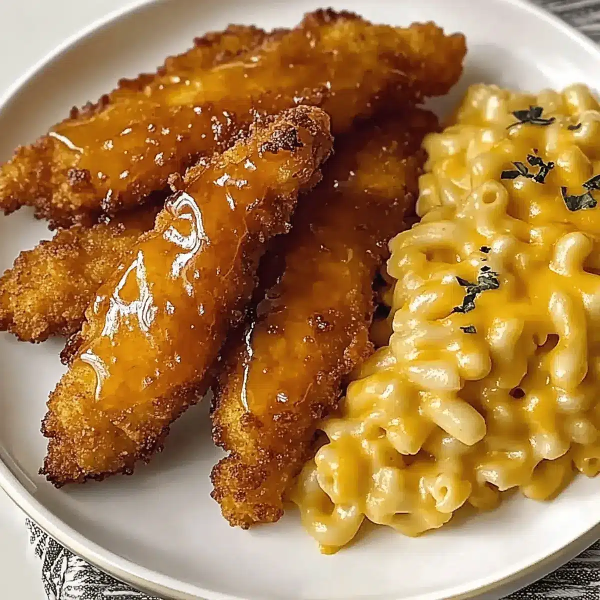 Hot Honey Chicken Tenders with Baked Mac and Cheese Bliss