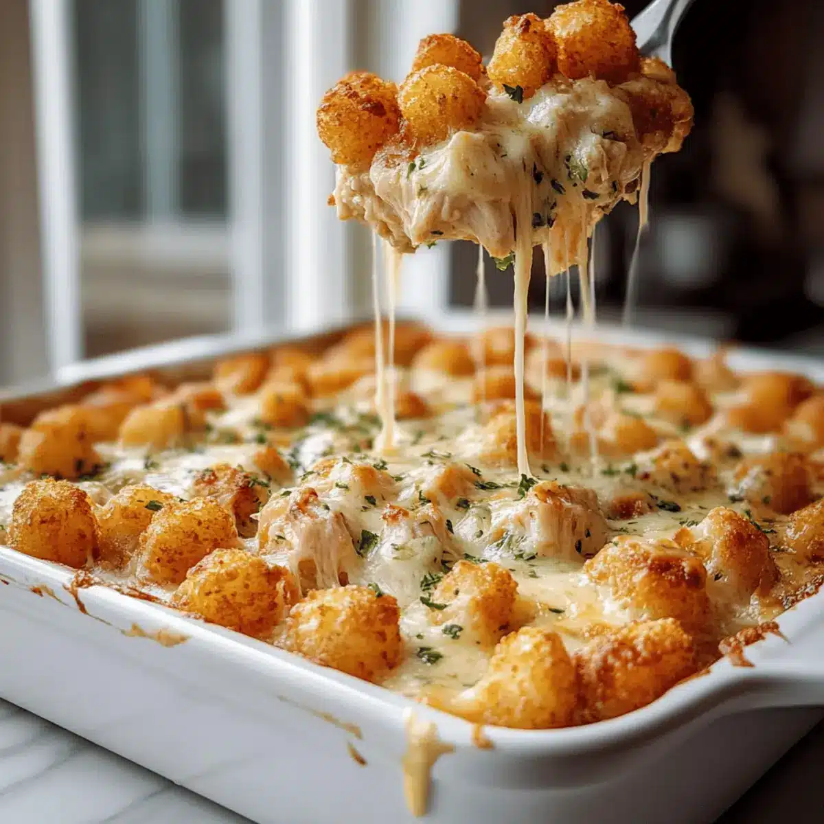 Satisfy Cravings with Chicken Alfredo Tater Tot Casserole