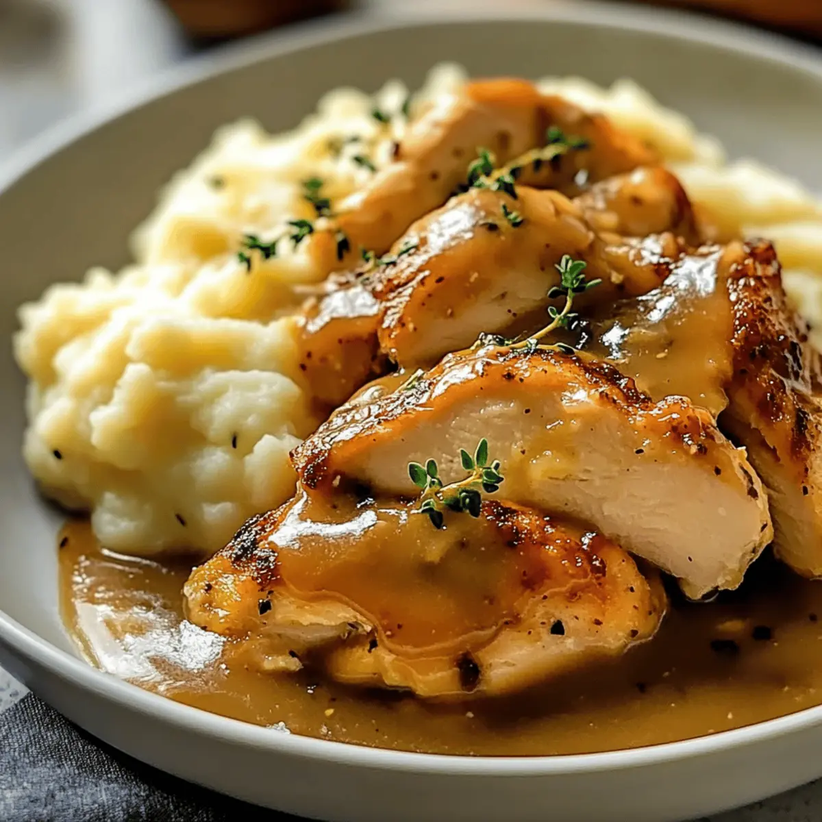 Comforting Chicken and Garlic Gravy with Cheesy Mashed Potatoes