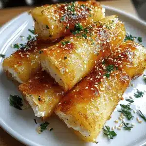 Oven Fried Feta Rolls with Chili Honey