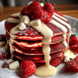 Red Velvet Pancakes with Cream Cheese Glaze and Rich Cocoa Flavor