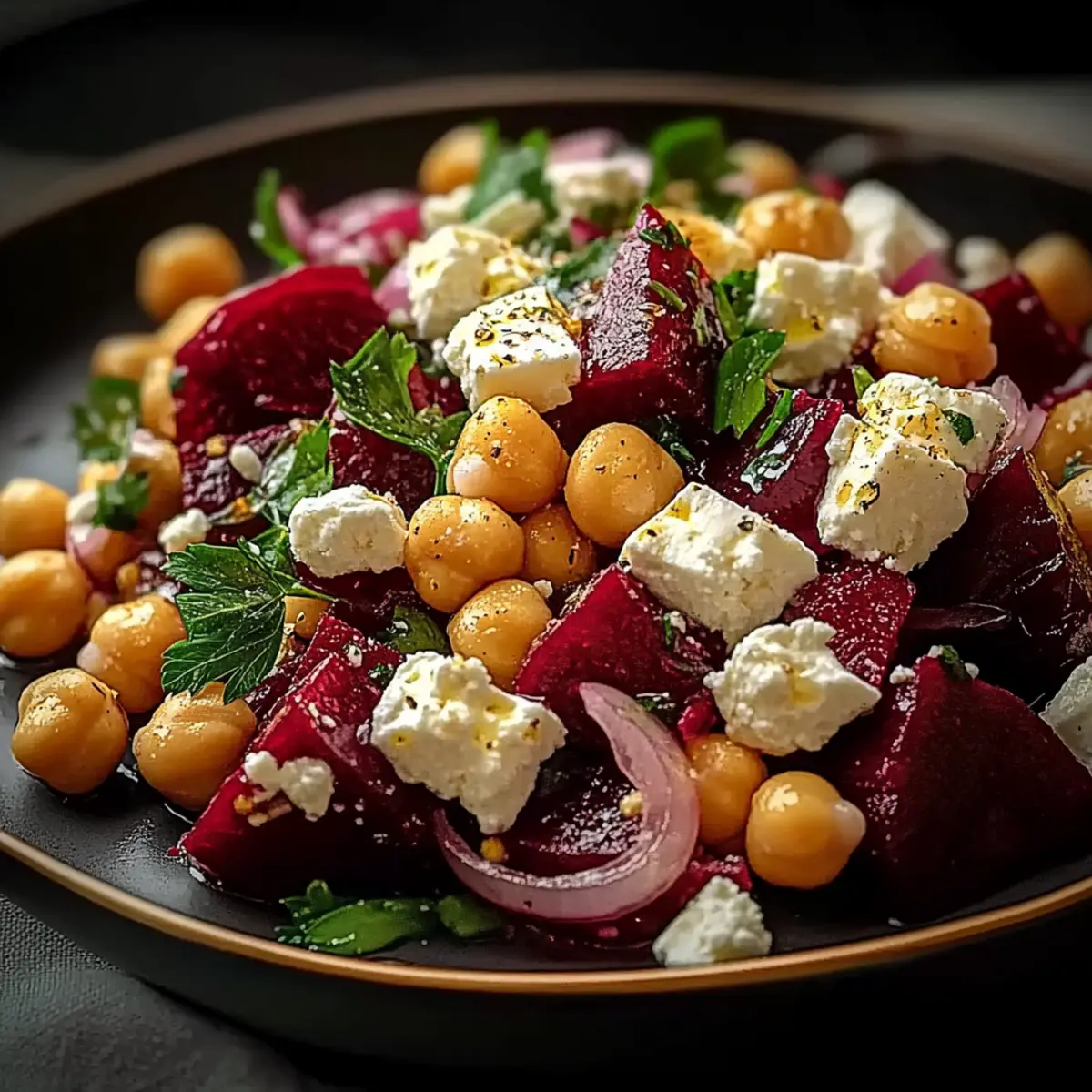 Chickpea, Beet & Feta Salad with Lemon-Garlic Vinaigrette