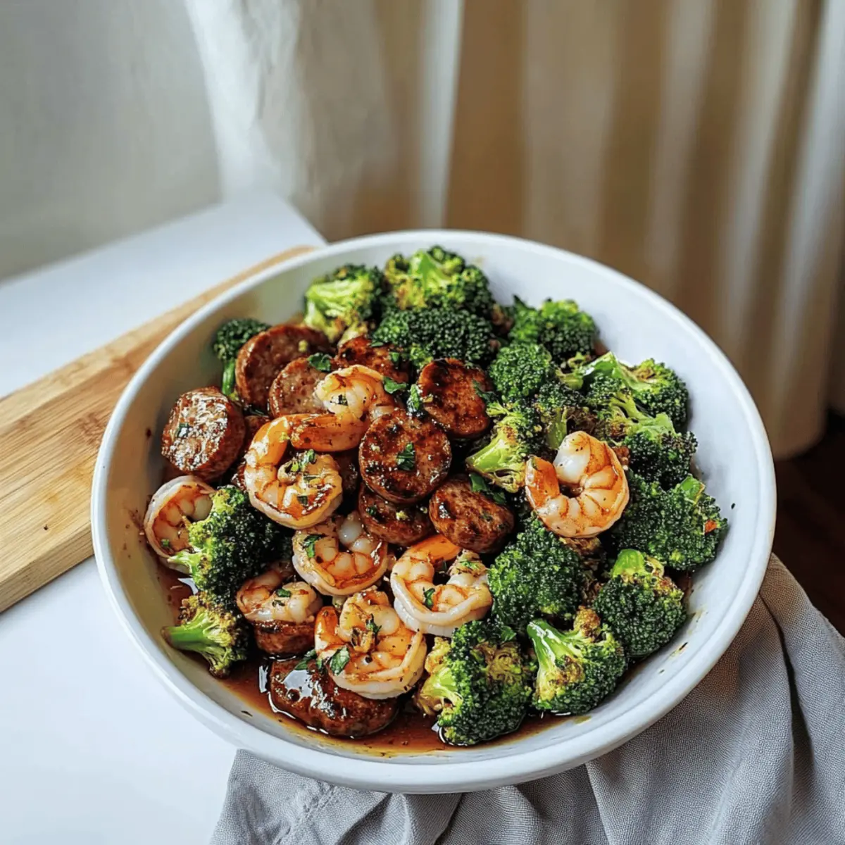 Honey Garlic Shrimp and Sausage Broccoli Skillet in 30 Minutes
