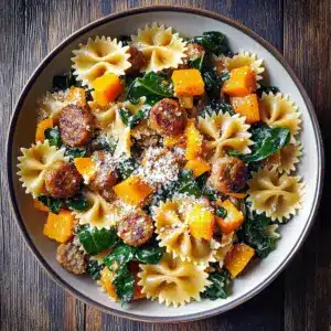Creamy Roasted Butternut Squash Pasta with Sausage and Spinach