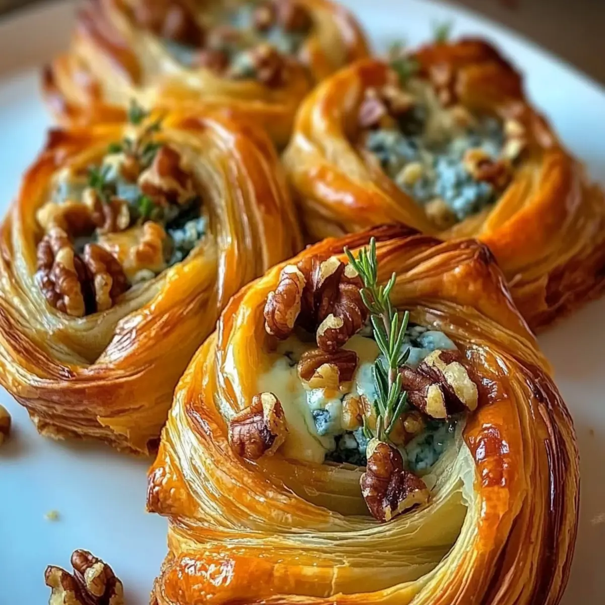 Blue Cheese, Walnut, and Thyme Pull Apart Puff Pastry Twirl