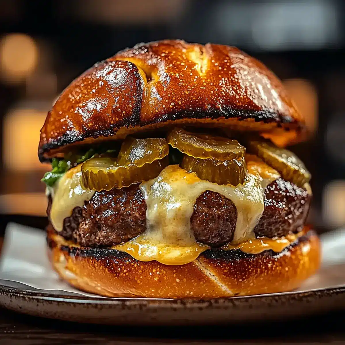 Pretzel Bun Beer Cheese Burger