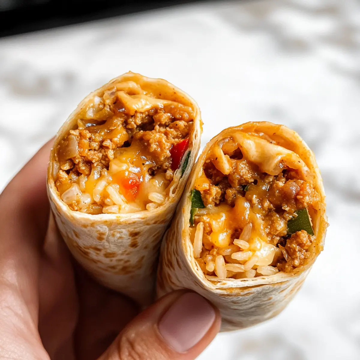 Cheesy Ground Chicken and Rice Burritos