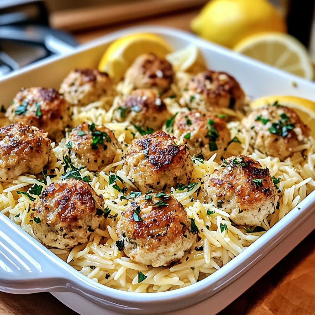 Greek Chicken Meatballs with Lemon Orzo for a Flavorful Feast