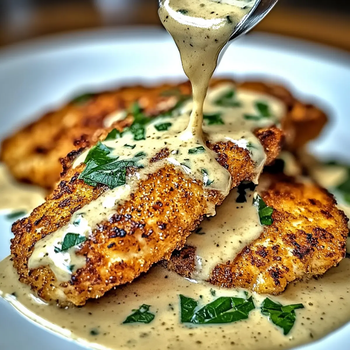 Parmesan Crusted Chicken with Creamy Garlic Sauce