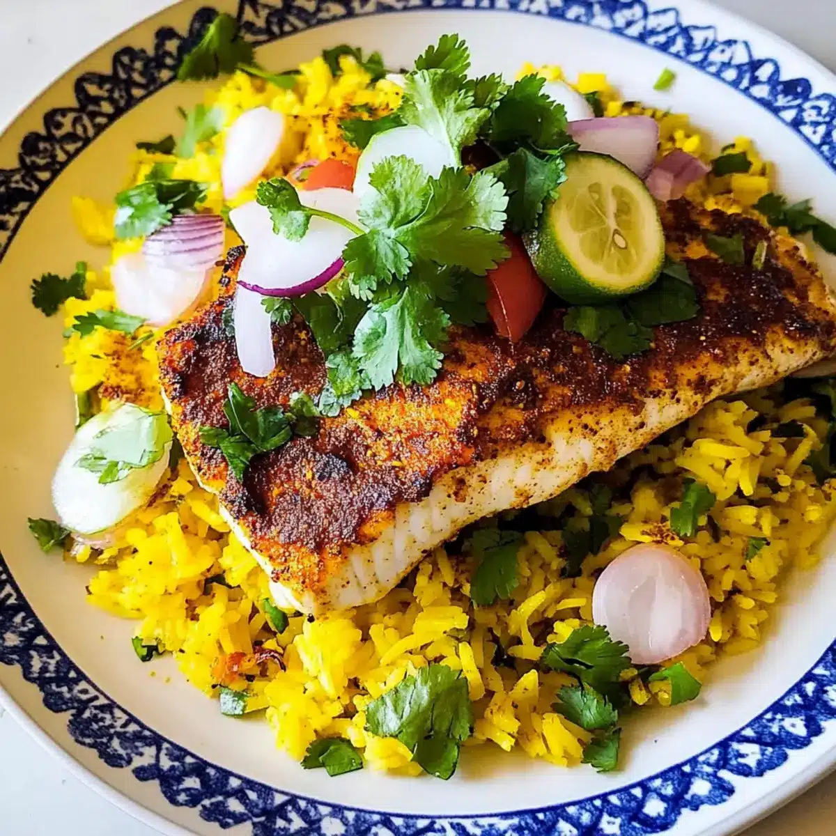 Masala Baked Fish with Turmeric Rice