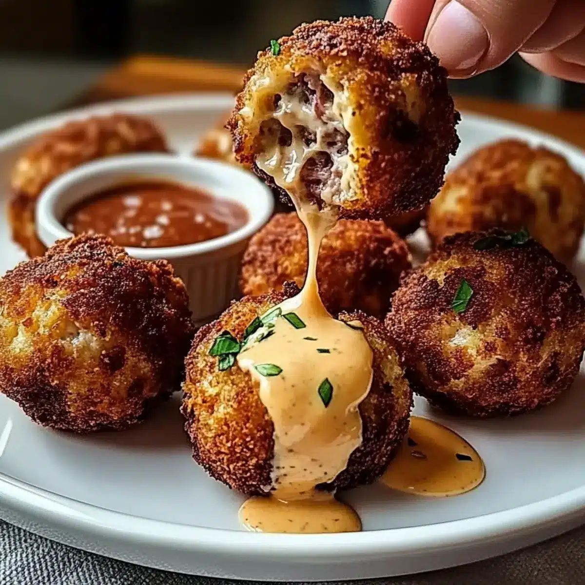 Reuben Balls with Spicy Thousand Island Dipping Sauce