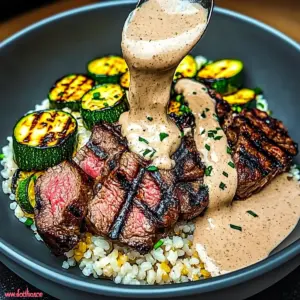 Grilled Steak Bowl with Creamy Sauce & Grilled Zucchini