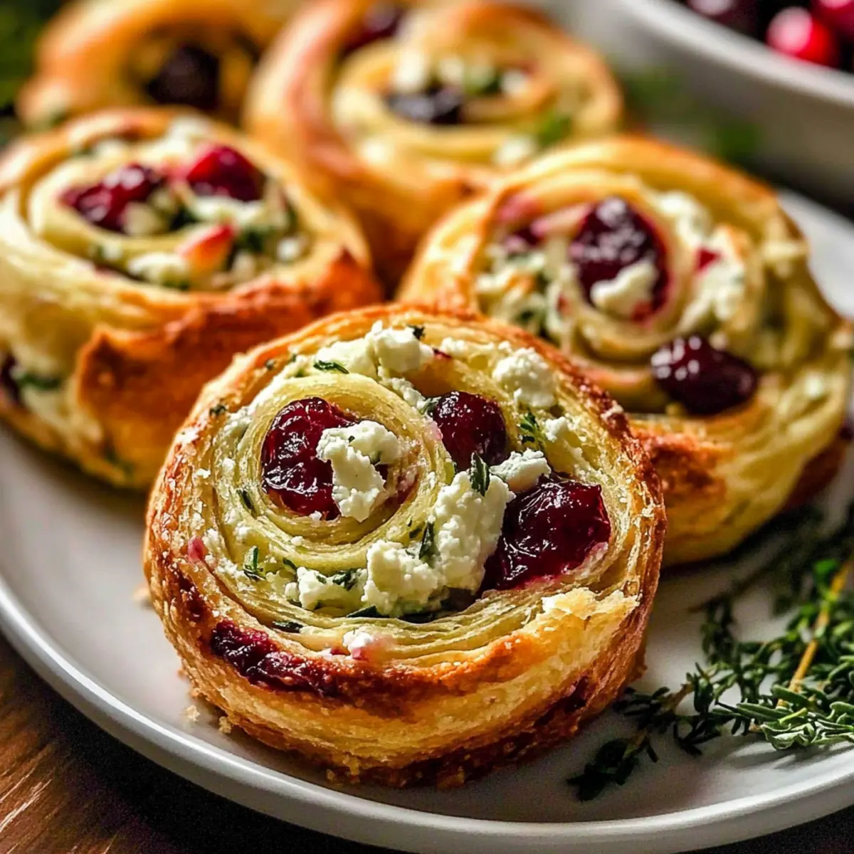 Cranberry Cream Cheese Pinwheels with Feta & Herbs