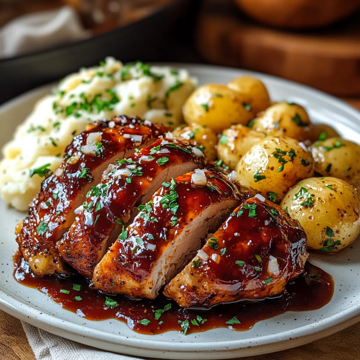 Honey Bbq Chicken & Creamy Garlic Parmesan Potatoes