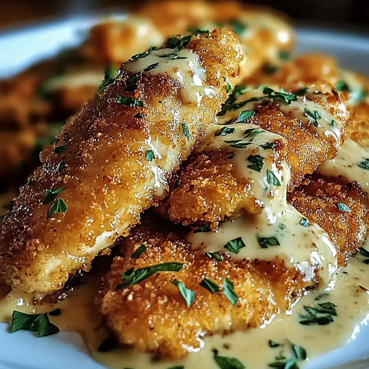 Crispy Parmesan Chicken with a Rich Garlic Sauce