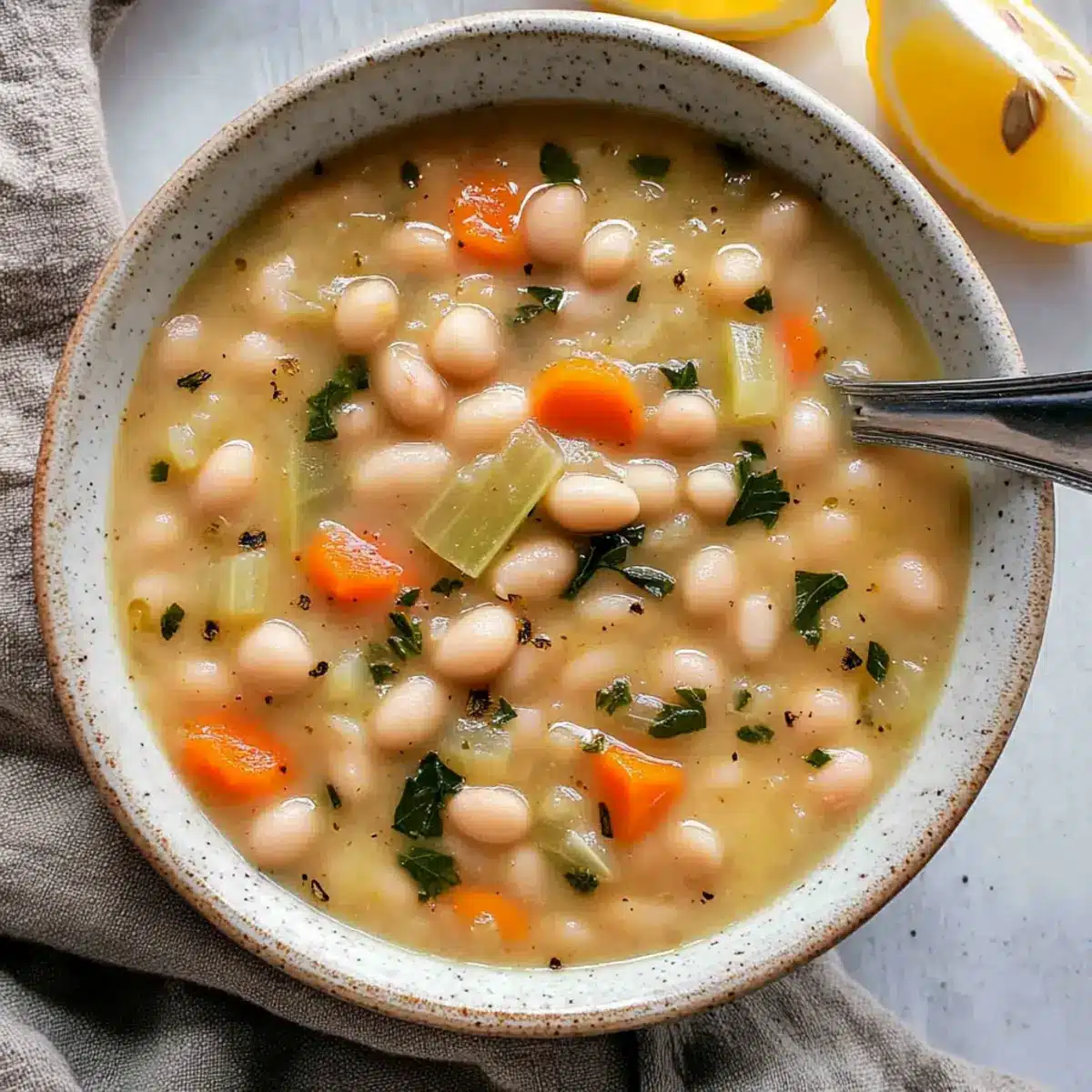 Greek White Bean Soup With Garlic & Lemon