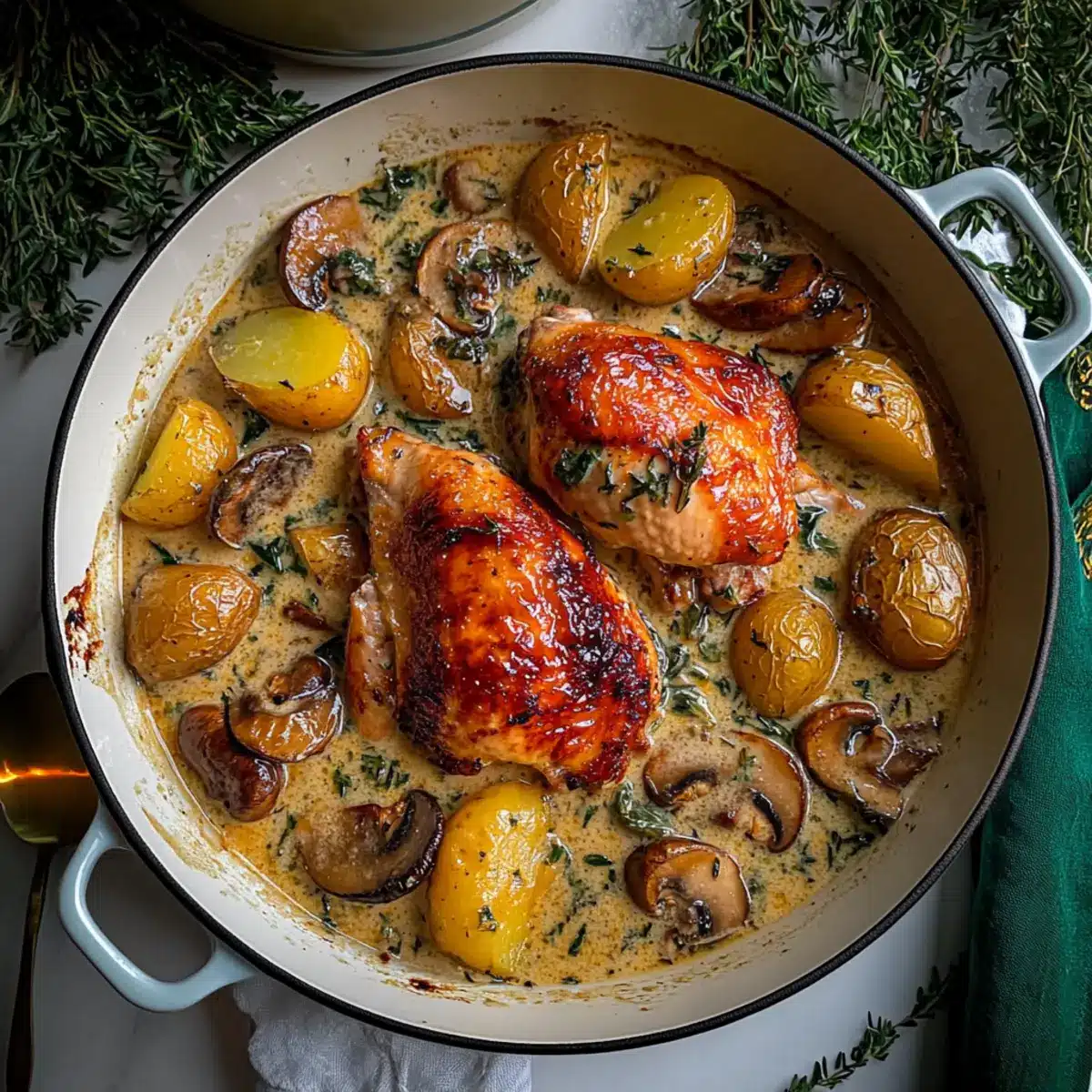 Herb Roasted Chicken in Creamy White Wine Sauce