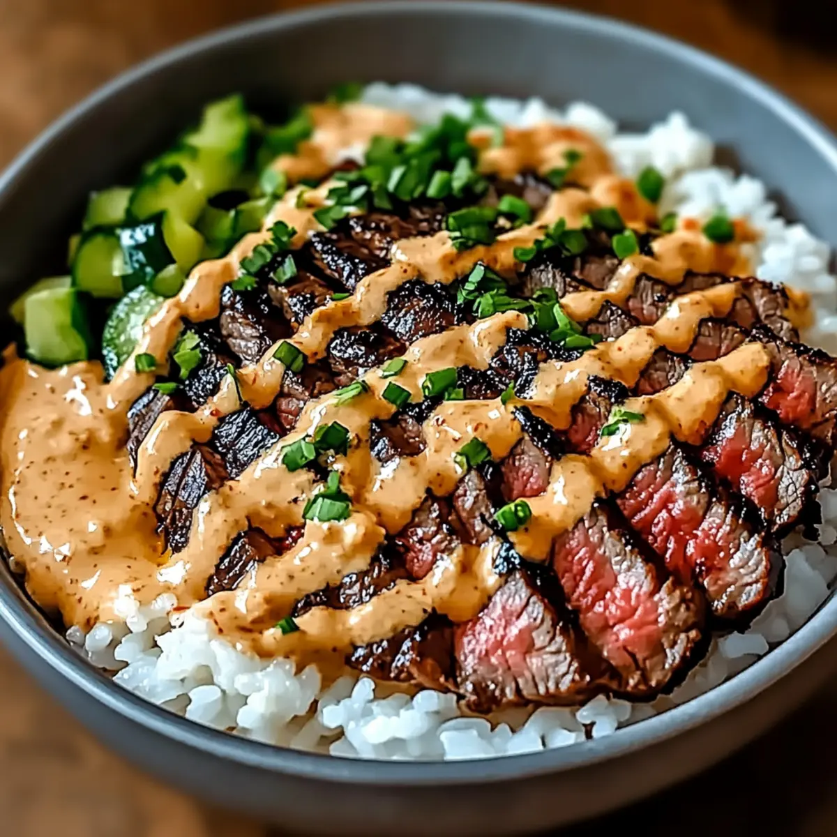 Korean BBQ Steak Bowls with Spicy Cream Sauce