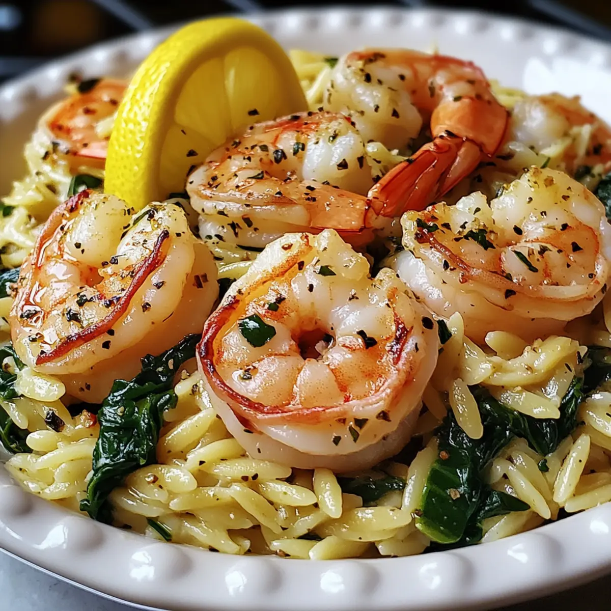 Lemon Garlic Shrimp with Spinach Orzo