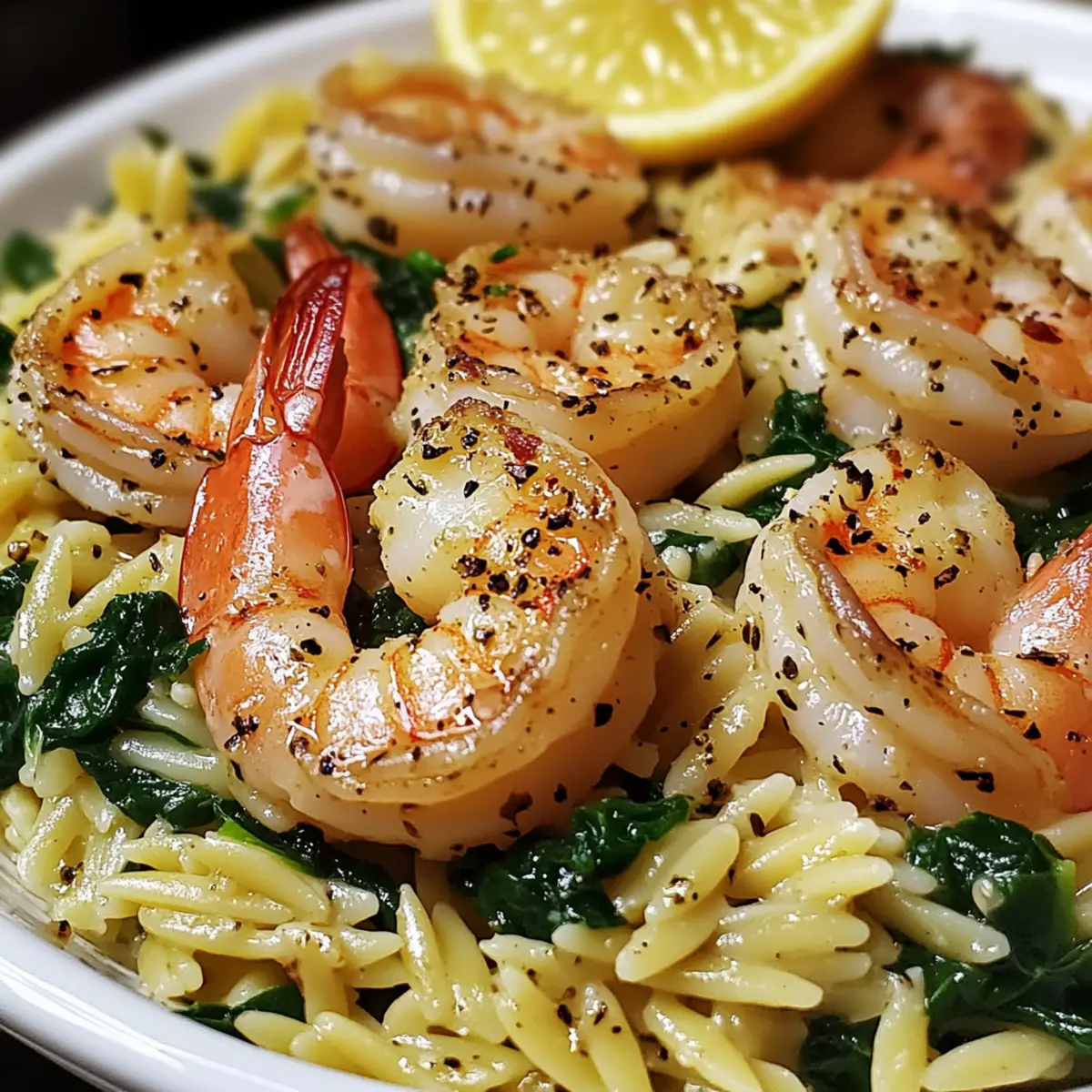 Lemon Garlic Shrimp with Spinach Orzo