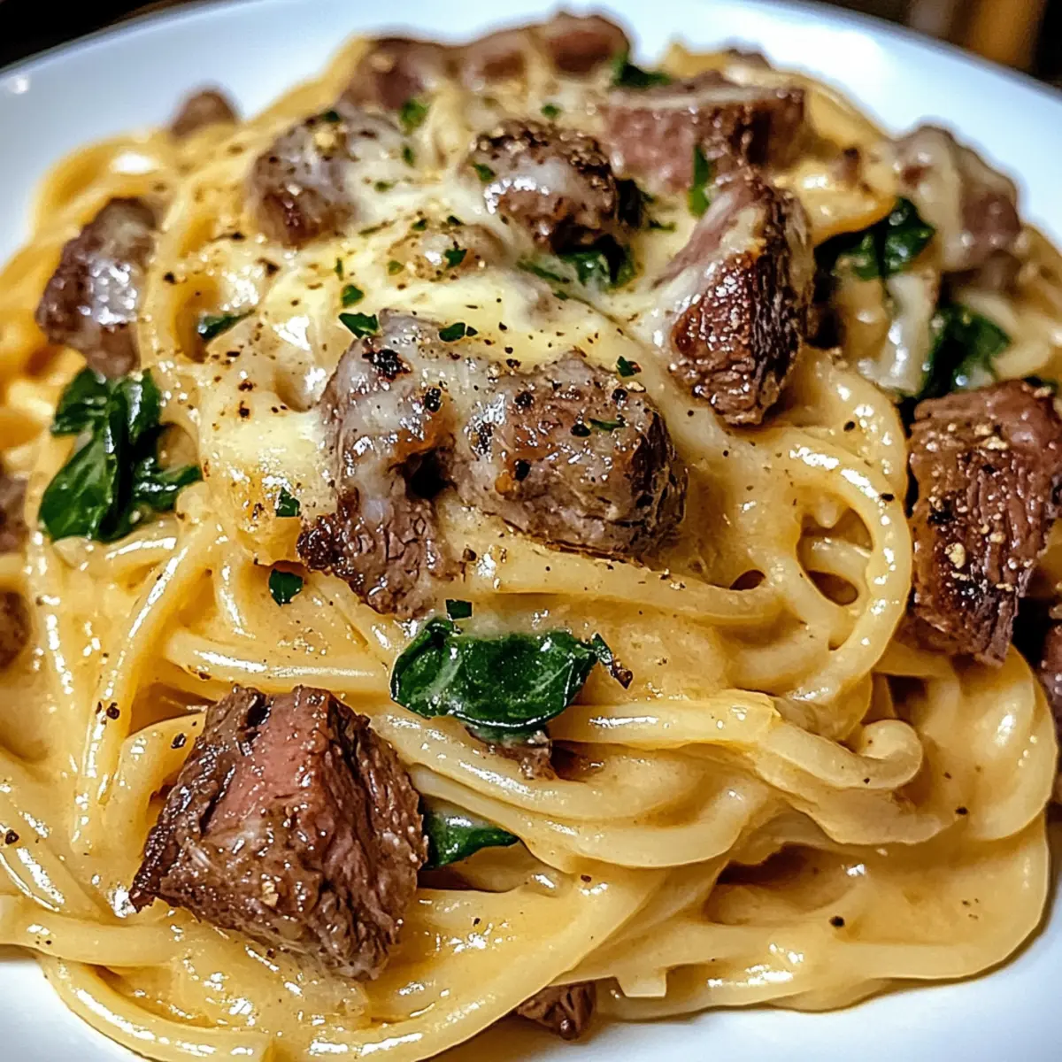 Creamy Cowboy Butter Linguine with Steak Bites & Spinach