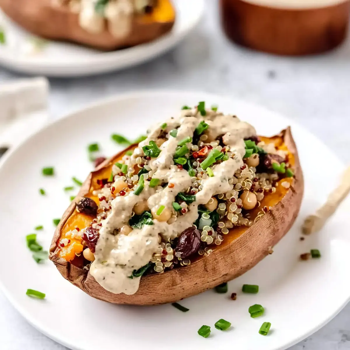 Vegan Stuffed Sweet Potatoes with Mediterranean Quinoa