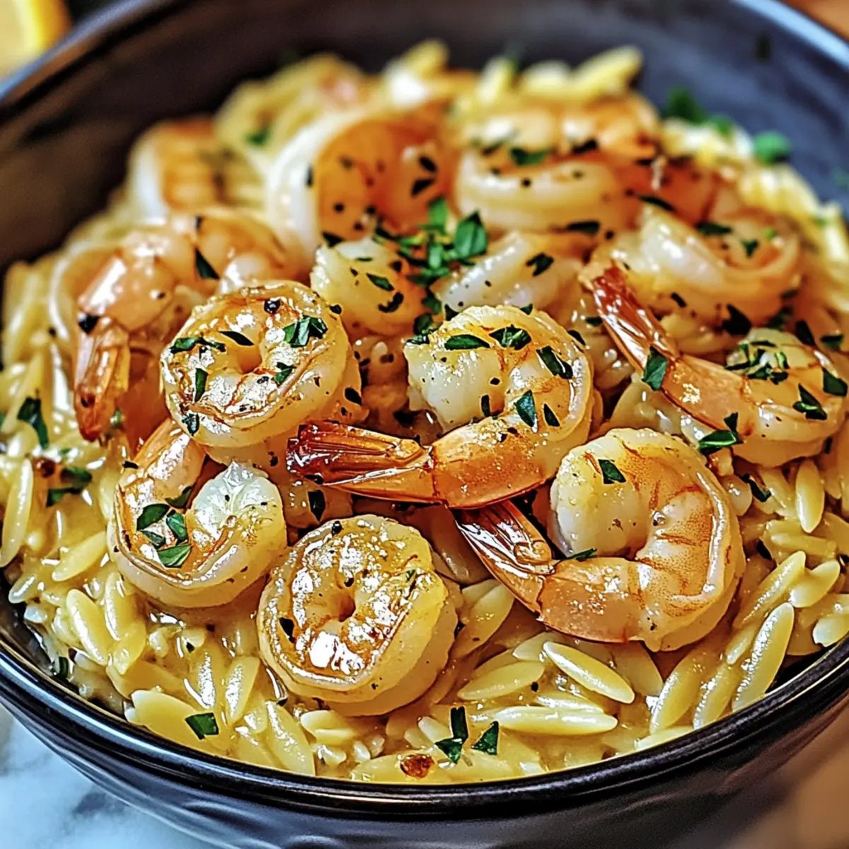 Shrimp Orzo in Lemon Garlic Sauce