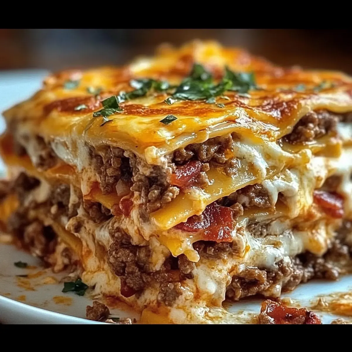 Parmesan Garlic Bacon Cheeseburger Lasagna