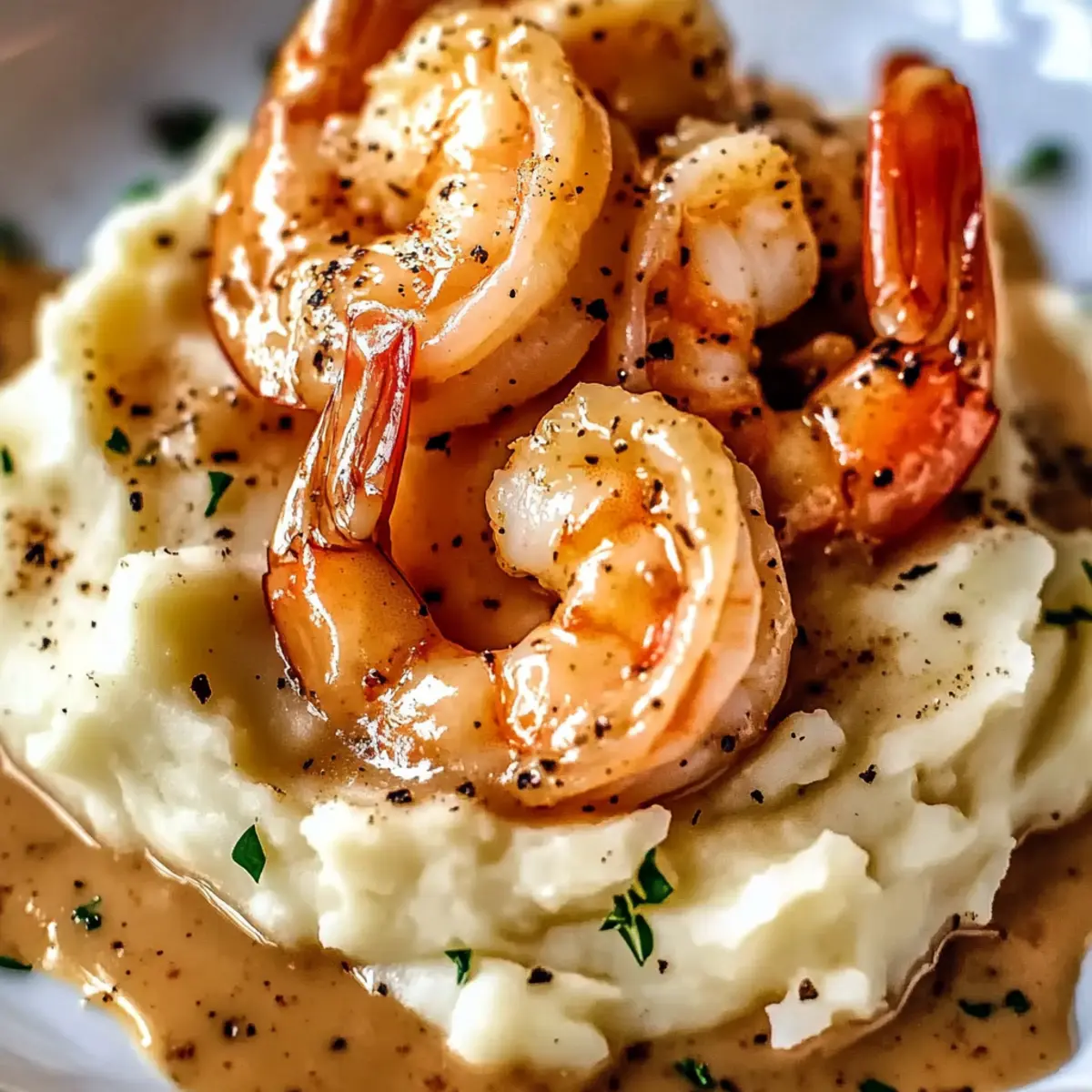 Creamy Garlic Shrimp Over Mashed Potatoes