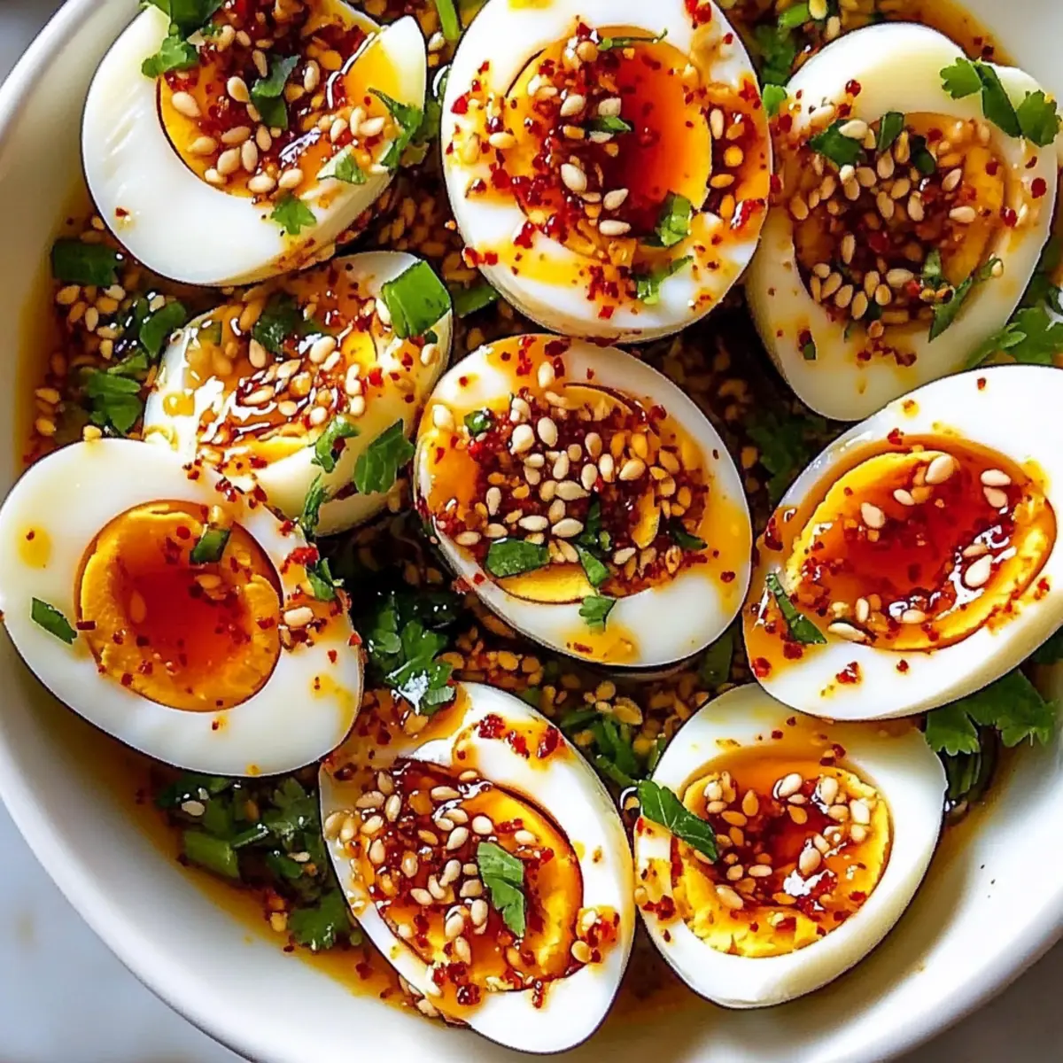 Spicy Chili Garlic Deviled Eggs