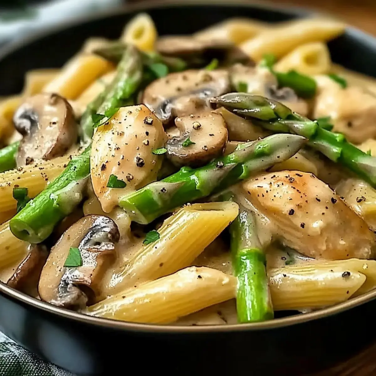 Creamy Mushroom & Asparagus Chicken Penne