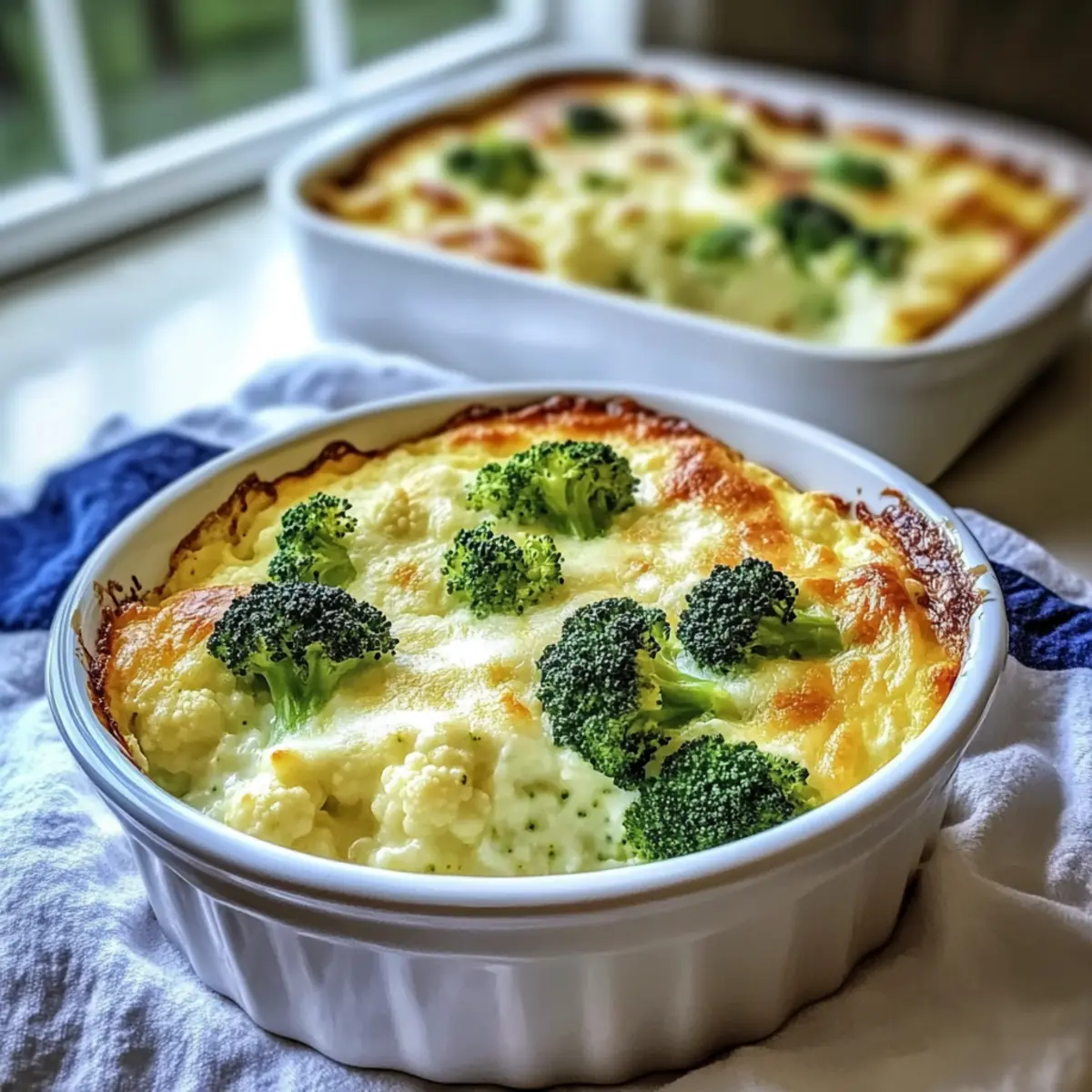 Broccoli and Cauliflower Cottage Cheese Bake