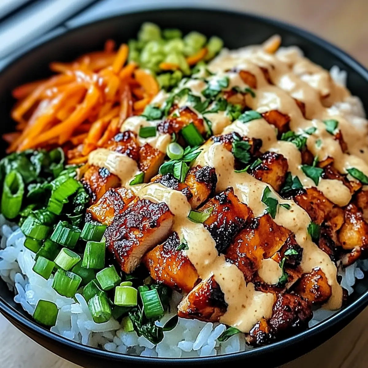 Korean BBQ Chicken Bowls with Gochujang Cream Sauce