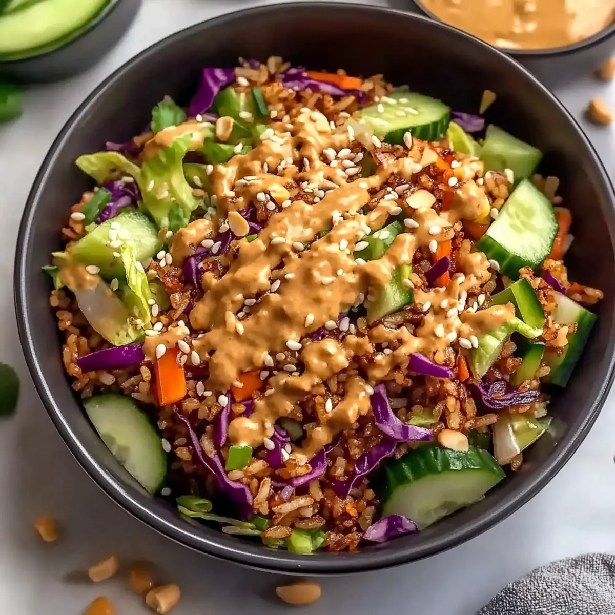 Crispy Rice Salad with Peanut Sesame Dressing