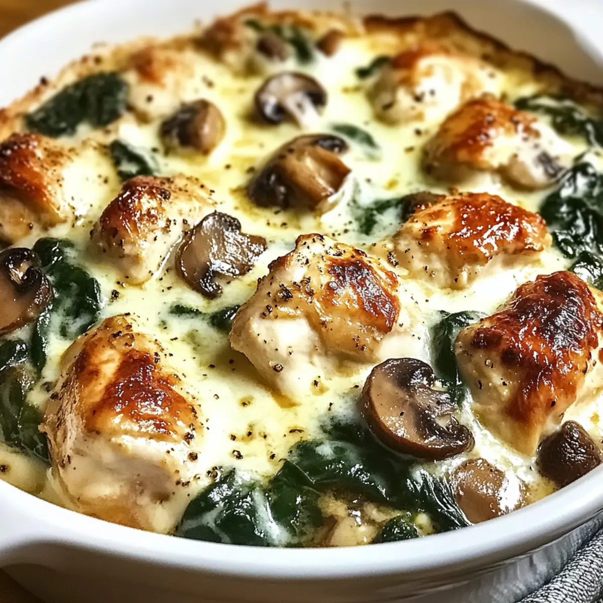Low-Carb Chicken Spinach Mushroom Bake