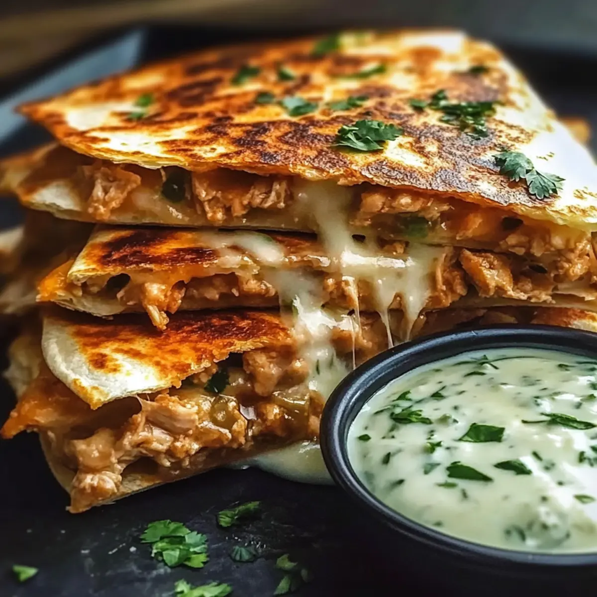Cheesy Hot Honey Chicken Quesadillas with Spicy Jalapeño Cream Sauce