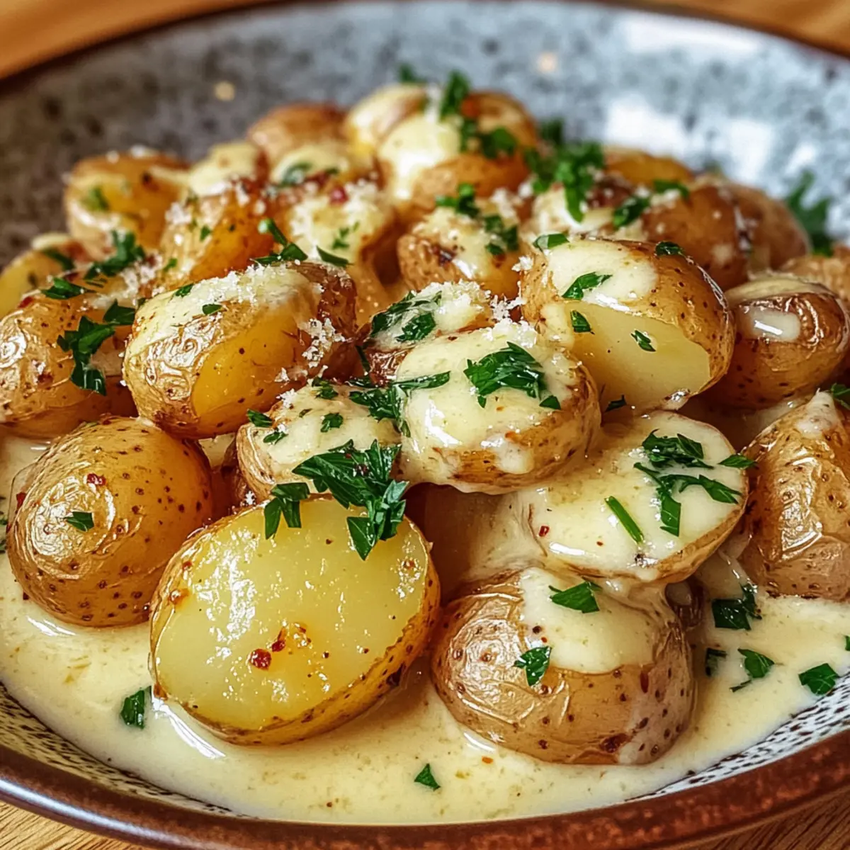 Creamy Garlic Sauce Baby Potatoes