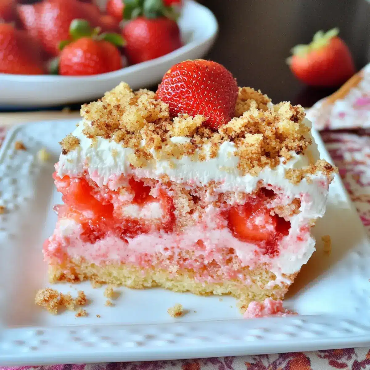 Strawberry Crunch Poke Cake