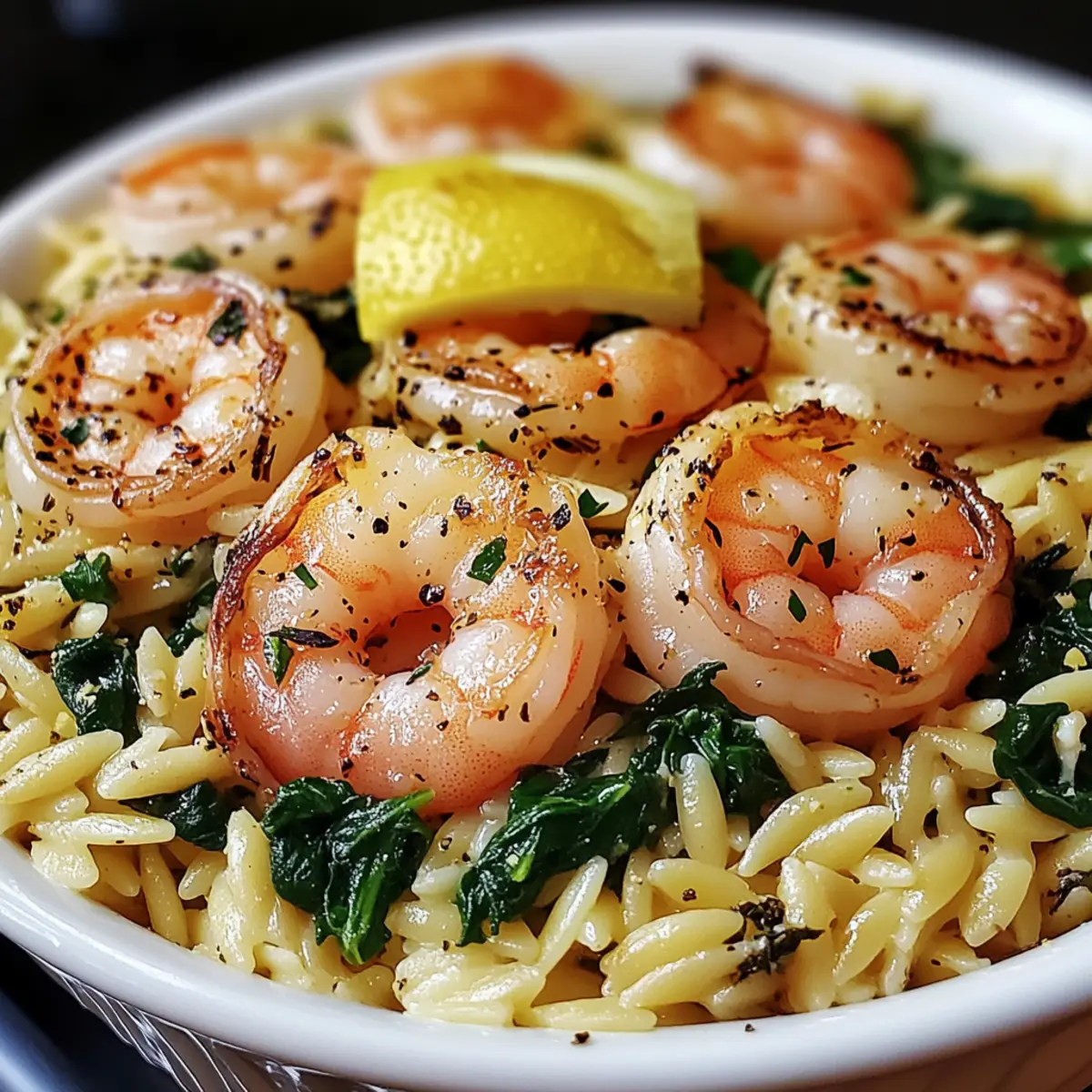 Lemon Garlic Shrimp with Spinach Orzo
