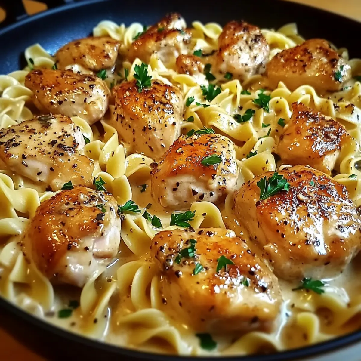 One-Pan Creamy Garlic Butter Chicken with Egg Noodles